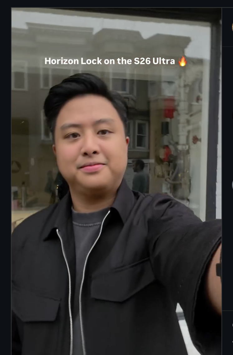 Still from the Instagram video linked in the previous post. It is taken from the perspective of the phone being recorded as it is passed from one person to another to do a full rotation of the phone while recording a single shot. It is from the same part of the handoff as the previous still. The subject's head is nowhere near the edge of the frame.